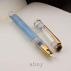 1950 DILOT Blue Stripes Celluloid Body Interchangeable Flex Nib Fountain Pen