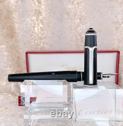 Authentic Cartier Fountain Pen Matte Black Brushed Platinum Trim withCase&Papers