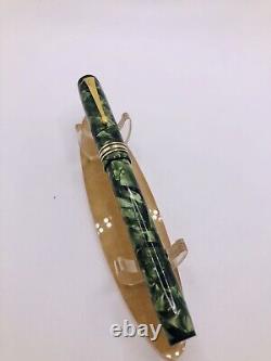 Conway Stewart 388 Fountain Pen Green/Black Marble 14ct Gold Broad Nib Serviced