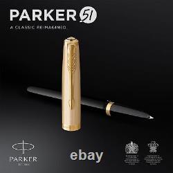 Parker 51 Fountain Pen Delux Black Medium 18k Gold Nib Black Ink Gift Box