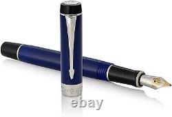 Parker Duofold Classic Blue & Black Chrome Trim Fountain Pen Medium Nib Gift Box