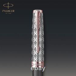 Parker Sonnet Fountain Pen Premium Grey Medium 18K Gold Nib Black Ink Gift Box
