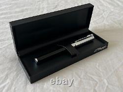 S. T. Dupont D-Initial Fountain Pen S. T Duotone Black Chrome Silver NEW in Box