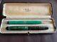 Vintage Boxed Green And Black Marbled Parker Duofold Fountain Pen And Pencil Set