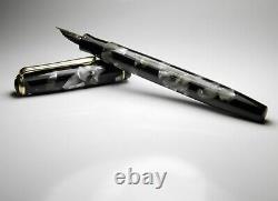 Vintage Cavallo Fountain Pen-Pearl Grey & Black Mottled-14K Nib-Italy 1940s