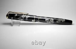 Vintage Cavallo Fountain Pen-Pearl Grey & Black Mottled-14K Nib-Italy 1940s