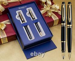 Waterman Expert Fountain & Ballpoint Pen Set Black Gold Trim