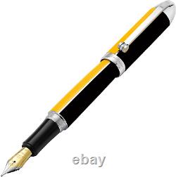 Xezo Visionary Medium Fountain Pen, Yellow & Black. Chrome Plated. Handmade, LE