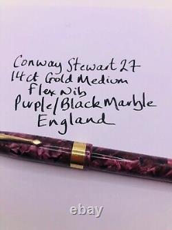 Conway Stewart 27 Stylo-plume en marbre violet/noir, plume flexible en or 14ct, Angleterre