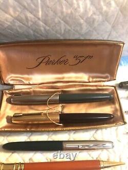 Énorme lot de stylos publicitaires vintage Parker Sheaffer à plume et à bille en or 14 carats