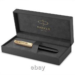 Stylo-plume Parker 51 Delux en noir avec plume en or 18 carats, encre noire, coffret cadeau.