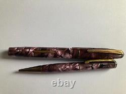 Stylo plume et crayon à mine en marbre vintage Wyvern violet et noir, ensemble dans une boîte